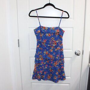 Farm Rio Blue Floral Tiered Mini Dress Size XS